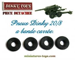 4 pneus Dinky Toys 20/8 noirs a bande carrée pour le canon obusier de 155 Dinky
