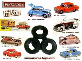 Les 4 pneus Dinky Toys noirs striés pour miniatures des séries 500 et 1400 Dinky