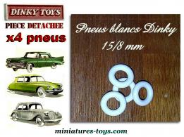 Les 4 pneus Dinky Toys 15/8 blancs lisses pour voitures Dinky séries 24/500