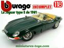 Le cabriolet Jaguar type E vert en voiture miniature Burago au 1/18e incomplet