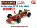La monoplace Surtees F1 TS 5 miniature de Dinky Toys au 1/43e incomplète