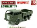 Le Berliet T6 6x6 militaire miniature de Dinky Toys France au 1/55e incomplet