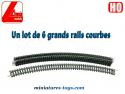 Un lot de 6 grands rails courbes Lima pour trains électriques miniatures au H0 HO