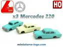 Les trois Mercedes 220 miniatures par Lima au 1/87e H0 HO