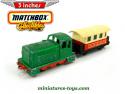 La locomotive diesel et sa voiture voyageurs miniature de Matchbox au 1/100e