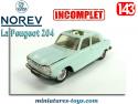 La Peugeot 204 berline bleue en miniature de Norev au 1/43e incomplète