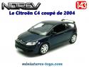 Le coupé Citroën C4 bleu de 2004 en miniature par Norev au 1/43e
