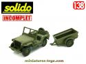 La Jeep Willys et sa remorque Bantam par Solido repeinte et incomplète au 1/38e