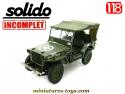 La Jeep Willys US Army 1942 en miniature militaire Solido au 1/18e incomplète