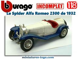 Le Spider Alfa Romeo 2300 de 1932 en miniature par Bburago au 1/18e incomplet