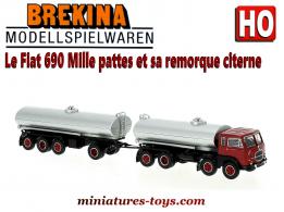 Le Fiat 690 Mille pattes et sa remorque citerne miniature Brekina au HO