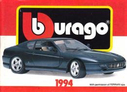 Le catalogue des voitures miniatures Burago de l'année 1994
