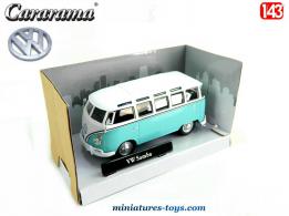 Le Combi T1 Samba vitré Volkswagen bleu en miniature par Cararama au 1/43e