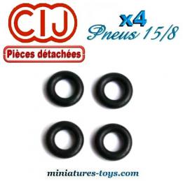 Lot de 4 pneus 15/8 noirs et lisses pour voitures miniatures CIJ et Solido