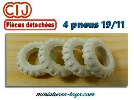Lot de 4 pneus 19/11 blancs crantés et creux pour camions miniatures CIJ