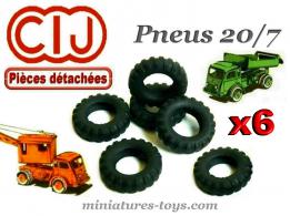 Lot de 6 pneus 20/7 noirs creux et crantés pour camions miniatures CIJ