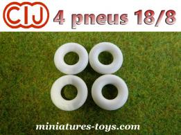 Lot de 4 pneus 18/8 blancs et lisses pour voitures miniatures CIJ et Dinky Toys