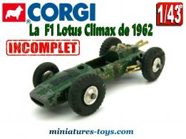 La Formule 1 Lotus Climax miniature de Corgi Toys au 1/43e incomplète