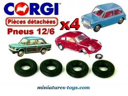 4 Pneus Corgi-Toys 12/6 noirs pour vos voitures miniatures Corgi