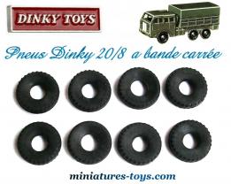 8 Pneus Dinky Toys 20/8 noirs a bande carrée pour Berliet T6 6x6 miniature Dinky