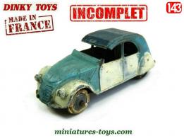 La 2cv Citroën modèle 1951 en miniature de Dinky Toys au 1/43e incomplète