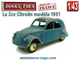 La 2cv Citroën modèle 1951 bleue miniature de Dinky Toys France au 1/43e