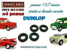 4 pneus Dinky Toys 13/7 noirs et striés Dunlop pour vos voitures miniatures Dinky