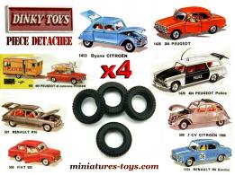 Les 4 pneus Dinky Toys noirs striés Dunlop pour voitures miniatures Dinky