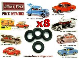 Les 8 pneus Dinky Toys noirs striés Dunlop pour voitures miniatures Dinky