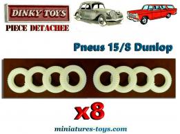 Les 8 pneus Dinky Toys 15/8 blancs striés pour voitures Dinky séries 24/500