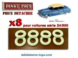 Lot de 8 pneus Dinky Toys 15/8 blancs lisses pour voitures Dinky séries 24/500