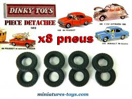 Les 8 pneus Dinky Toys noirs striés pour miniatures des séries 500 et 1400 Dinky