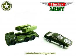 La voiture d'état major et le lance roquettes en miniatures au 1/65 et 1/87e