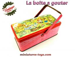 Le panier boite à gouter ancien en metal rose sérigraphié avec un dessin de Bozz