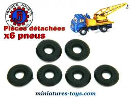 6 pneus 15/7 noirs et crantés pour camions miniatures France Jouets