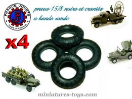 4 pneus 15/8 noirs et crantés a bande ronde pour miniatures France Jouets
