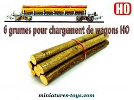 Les six grumes de bois pour le chargement de wagons miniatures au HO