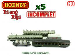 Un lot de 5 wagons et voitures voyageurs Hornby Triang au H0 HO incomplets