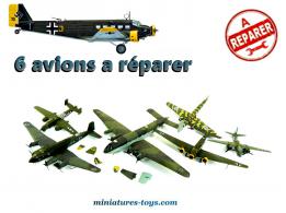Un lot de 6 avions miniatures en métal par Ixo Models incomplets et a réparer