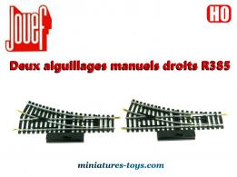 Deux aiguillages manuels droits R385 en miniatures par Jouef au H0 HO
