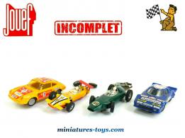 Un lot de 4 voitures miniatures pour circuit routiers Jouef au 1/43e incomplètes