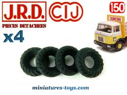 Lot de 4 pneus 21/8 noirs et striès pour camions Berliet miniatures JRD CIJ
