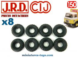 Lot de 8 pneus 21/8 noirs et striès pour camions Berliet miniatures JRD CIJ
