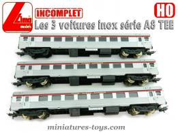 Trois voitures voyageurs inox série A8 TEE miniature par Lima au HO H0