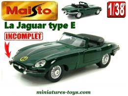La Jaguar type E cabriolet en miniature Maisto Shell au 1/38e incomplète