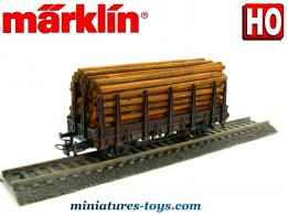 Le wagon plat à ranchers transport de bois en miniature Marklin au HO