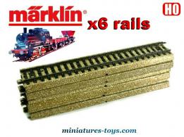 Un lot de 6 rails ferroviaires droits en métal 3 voies de Marklin au H0 HO