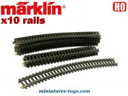 Un lot de 10 rails ferroviaires 3 voies type K Marklin au H0 HO