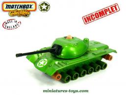 Le char Patton M48 A2 vert métal en miniature de Matchbox au 1/65e incomplet