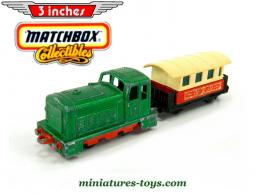 La locomotive diesel et sa voiture voyageurs miniature de Matchbox au 1/100e